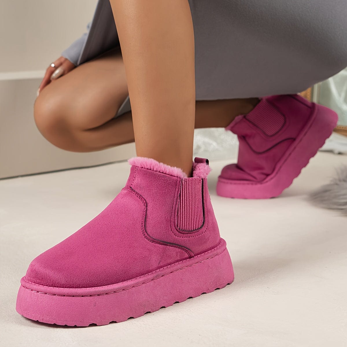 CozyLift™ Women's Plush Lined Platform Ankle Boots – Ultimate Comfort for Every Step!