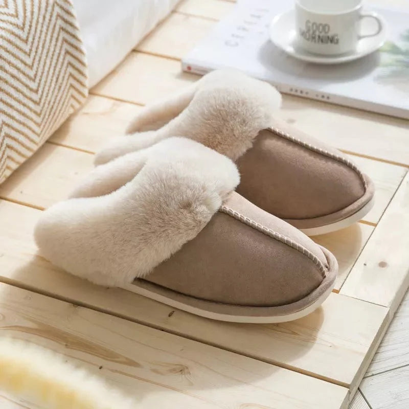Elegant Comfort Faux Fur Slippers - Women's Plush Suede Bliss