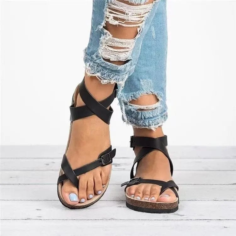 ChicSynth Women's Cork Sole Sandals - Adjustable Ankle Strap for Custom Fit