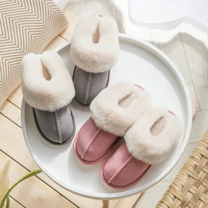 Elegant Comfort Faux Fur Slippers - Women's Plush Suede Bliss