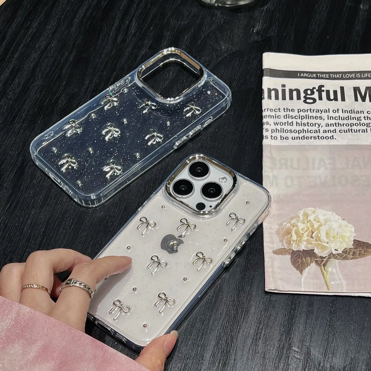 Glitter Bow Transparent Silicone Phone Case