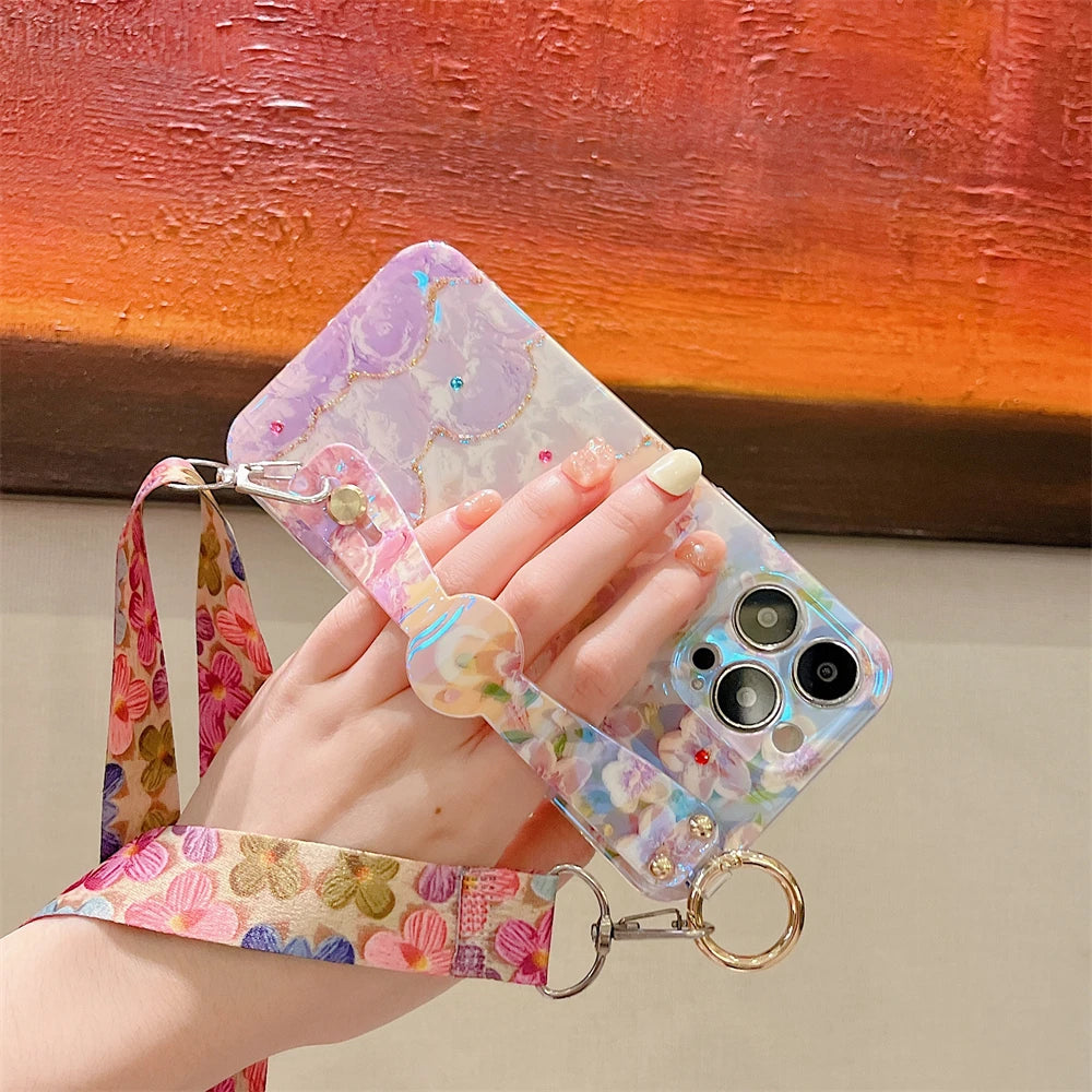 Glitter Flower Lanyard Phone Case