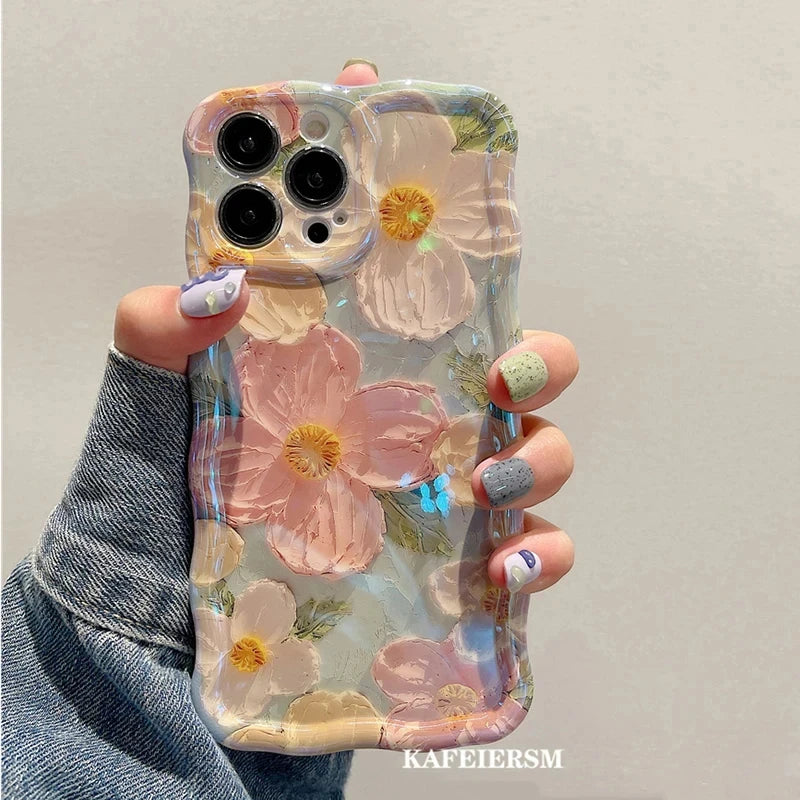Laser Floral Blue Light Silicone Phone Case
