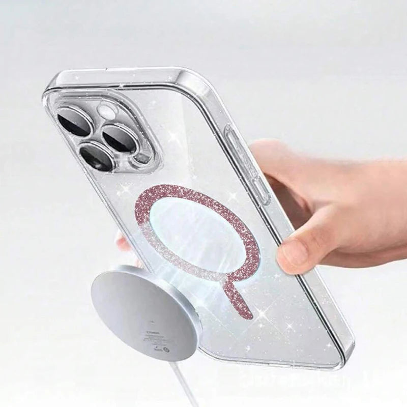 Magnetic Glitter Transparent Case For iPhone