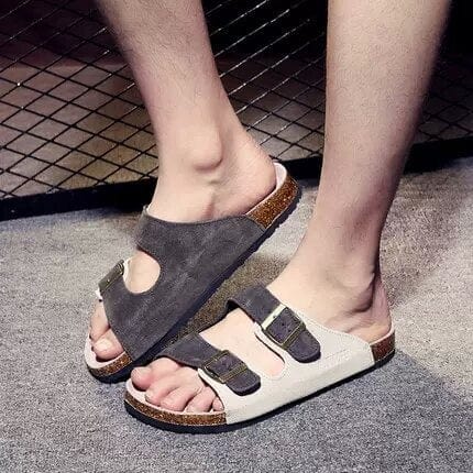 Exclusive Fluid™ Men's Beach Suede Cork Slipper: The Ultimate Bicolor Double Buckle Slide