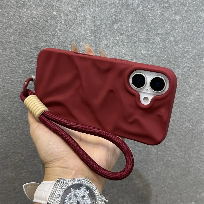 Matte Wrinkle Wrist Strap Phone Case