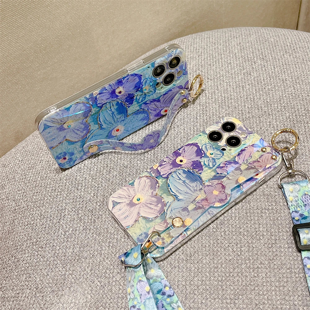 Glitter Flower Lanyard Phone Case
