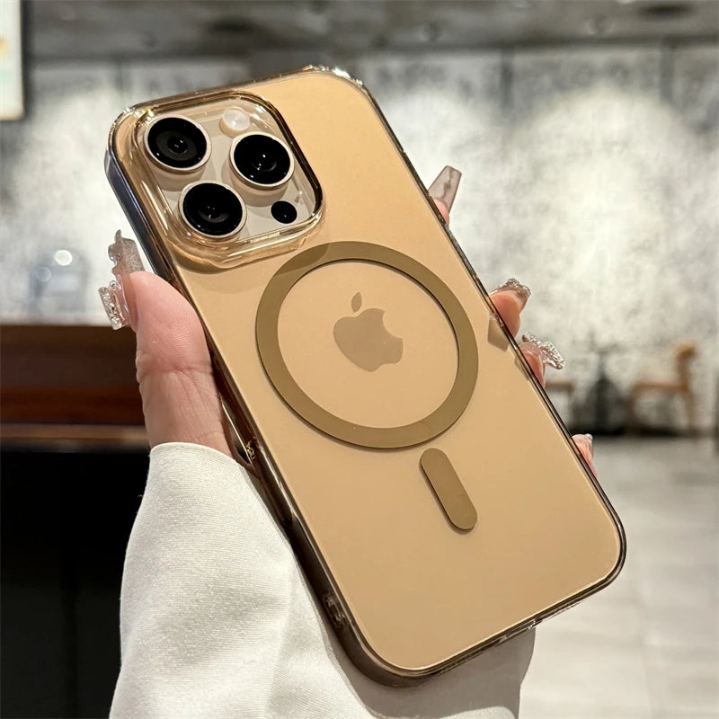 Gold Magsafe Transparent Magnetic Phone Case