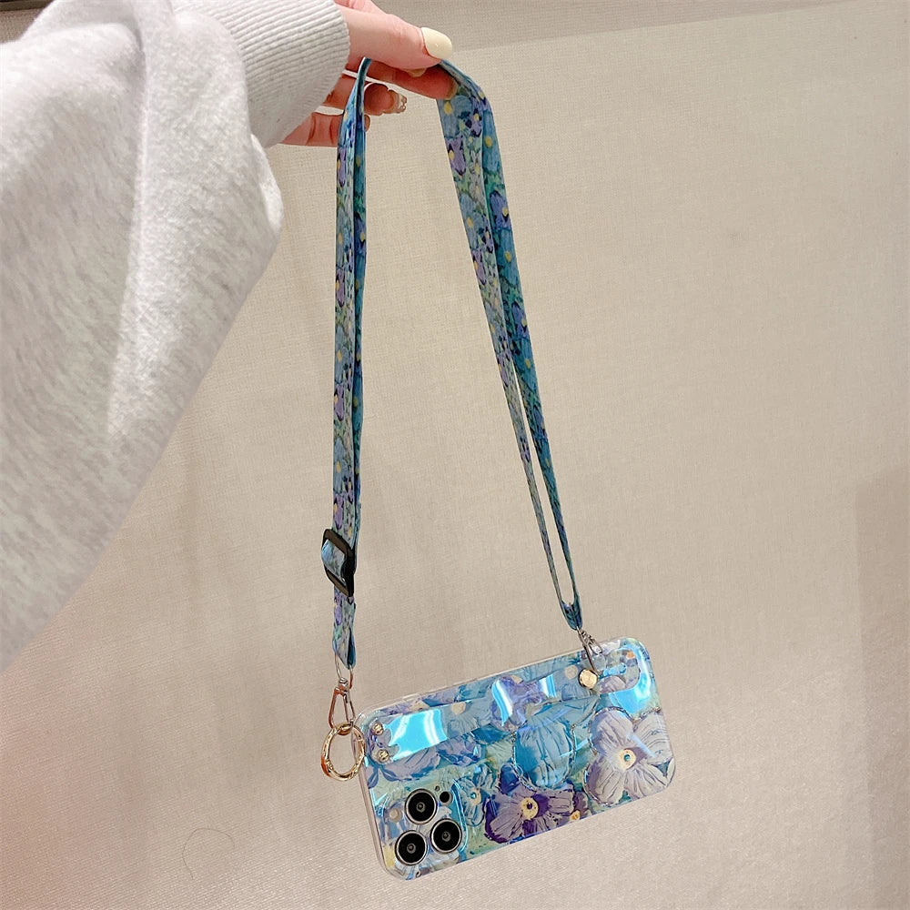 Glitter Flower Lanyard Phone Case