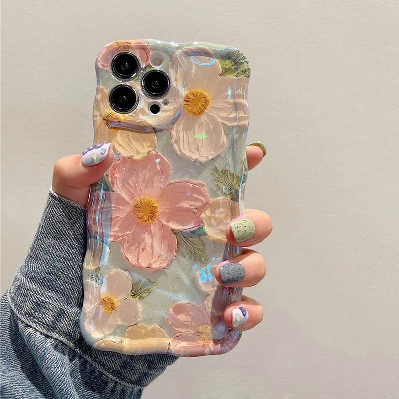Laser Floral Blue Light Silicone Phone Case