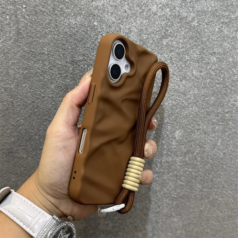 Matte Wrinkle Wrist Strap Phone Case
