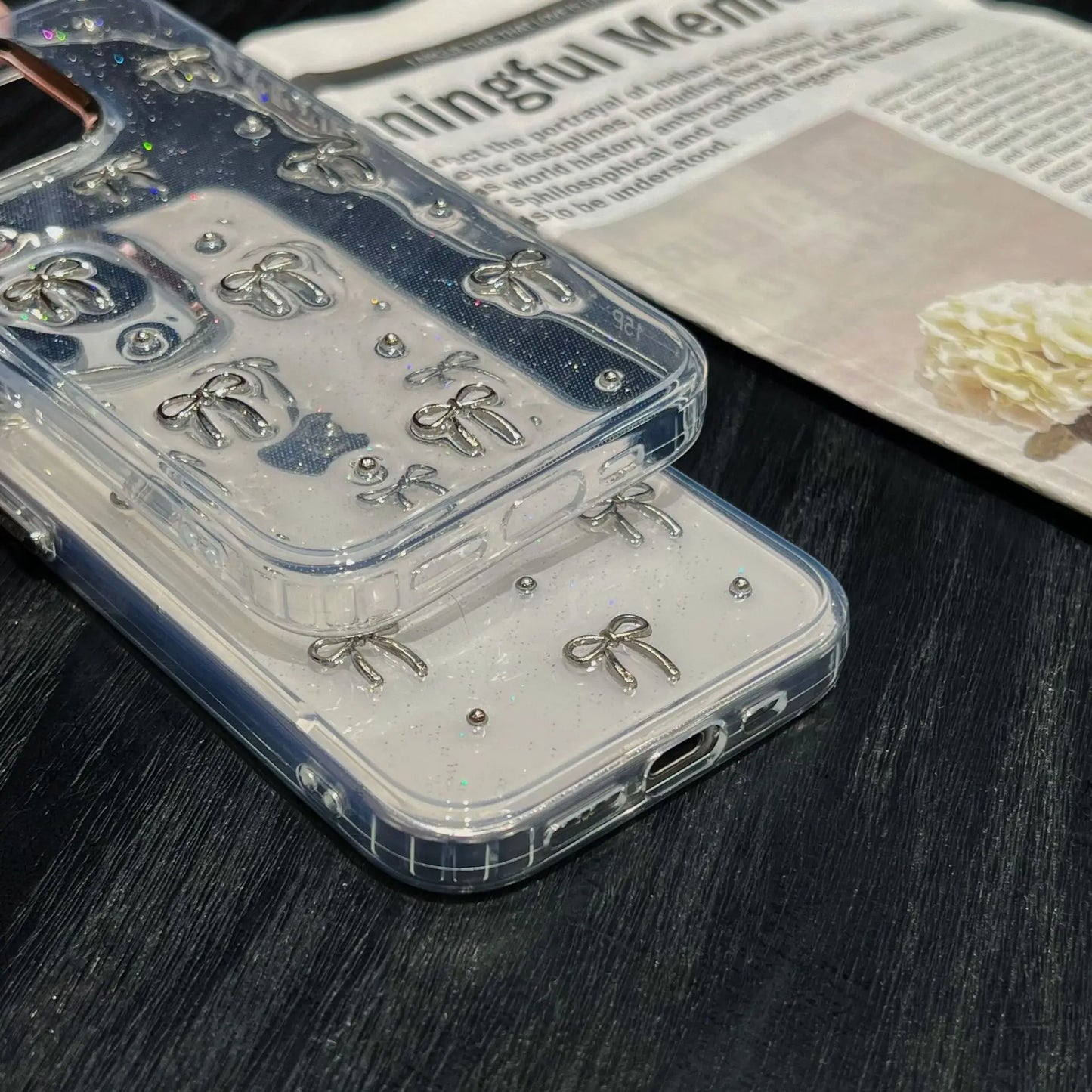 Glitter Bow Transparent Silicone Phone Case