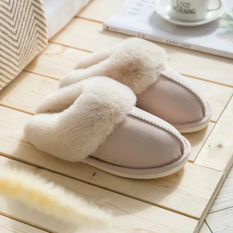 Elegant Comfort Faux Fur Slippers - Women's Plush Suede Bliss