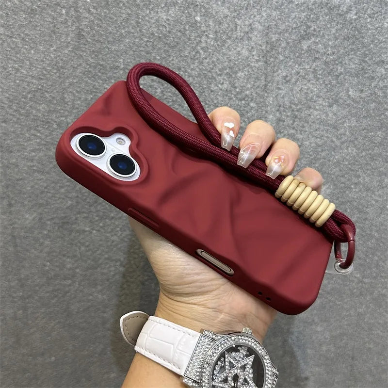 Matte Wrinkle Wrist Strap Phone Case