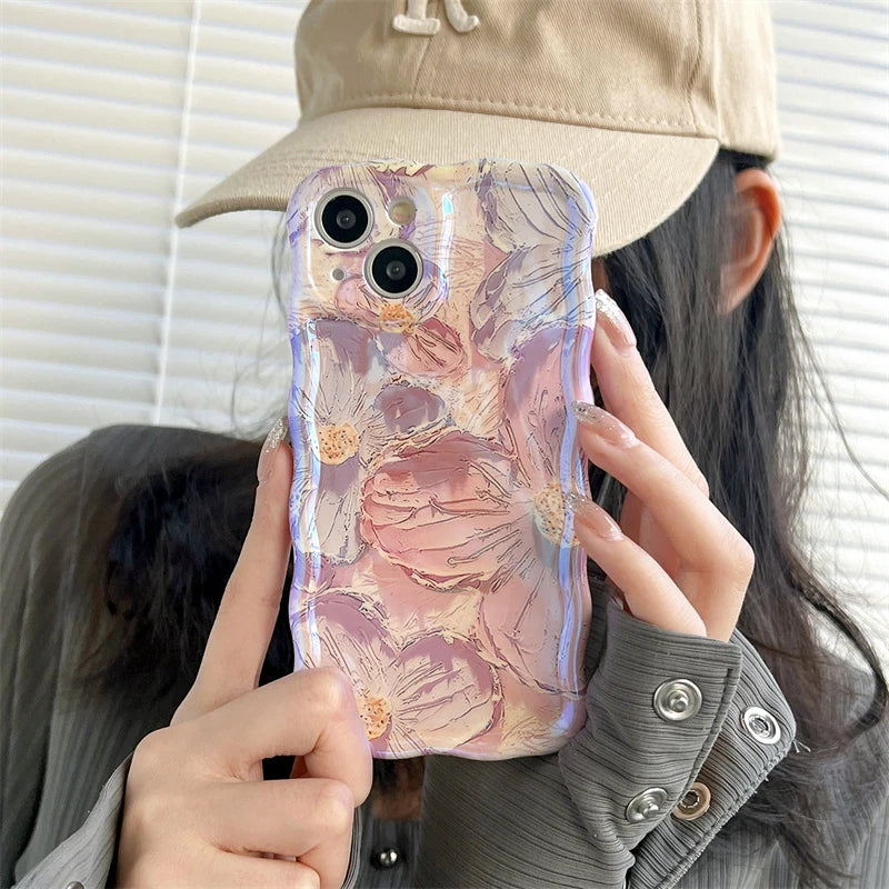 Laser Floral Glitter Silicone Phone Case