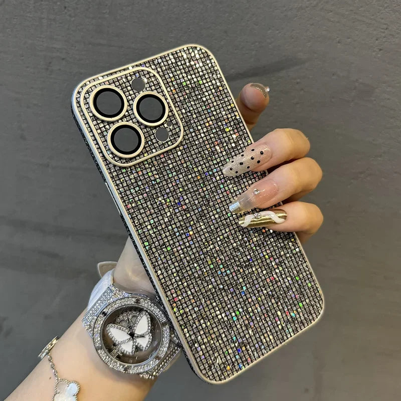 Glitter Leather Camera Lens Phone Case