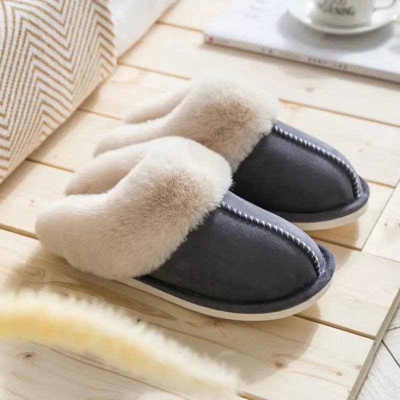 Elegant Comfort Faux Fur Slippers - Women's Plush Suede Bliss