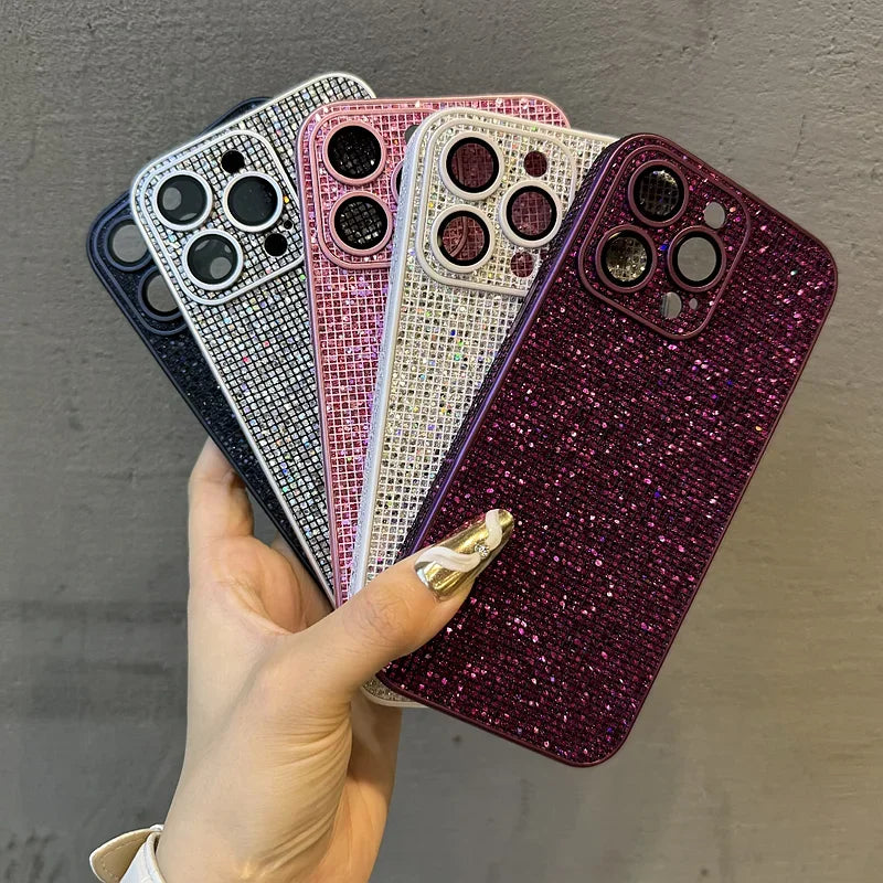 Glitter Leather Camera Lens Phone Case