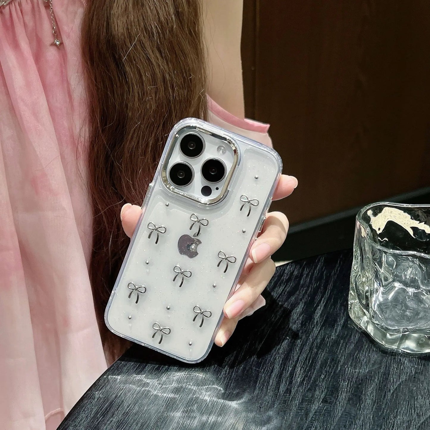 Glitter Bow Transparent Silicone Phone Case