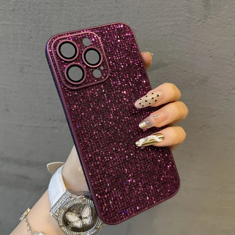 Glitter Leather Camera Lens Phone Case
