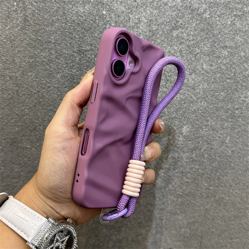 Matte Wrinkle Wrist Strap Phone Case