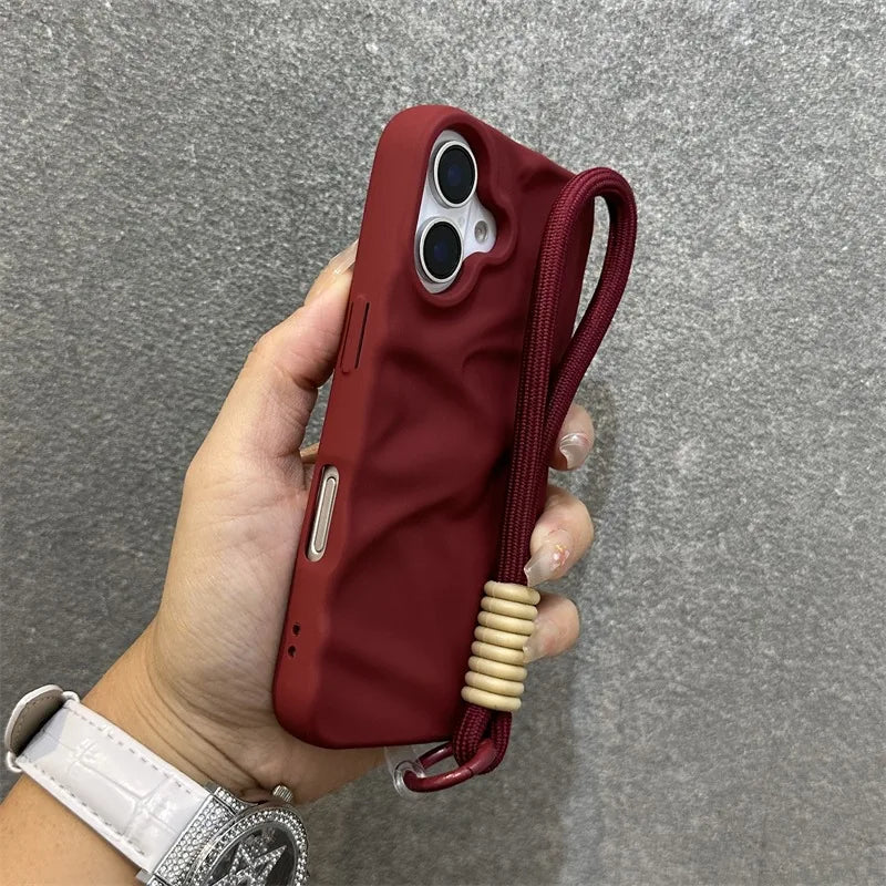 Matte Wrinkle Wrist Strap Phone Case
