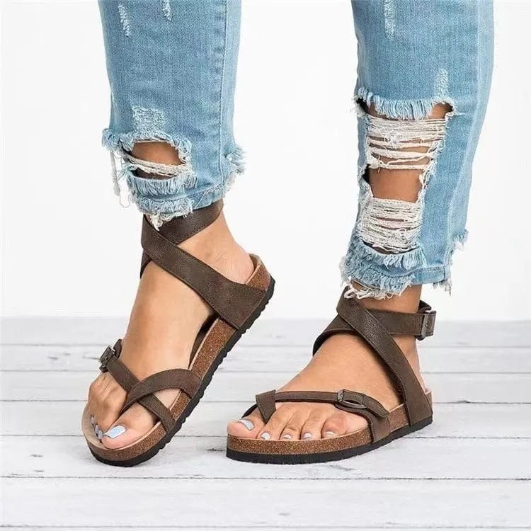 ChicSynth Women's Cork Sole Sandals - Adjustable Ankle Strap for Custom Fit