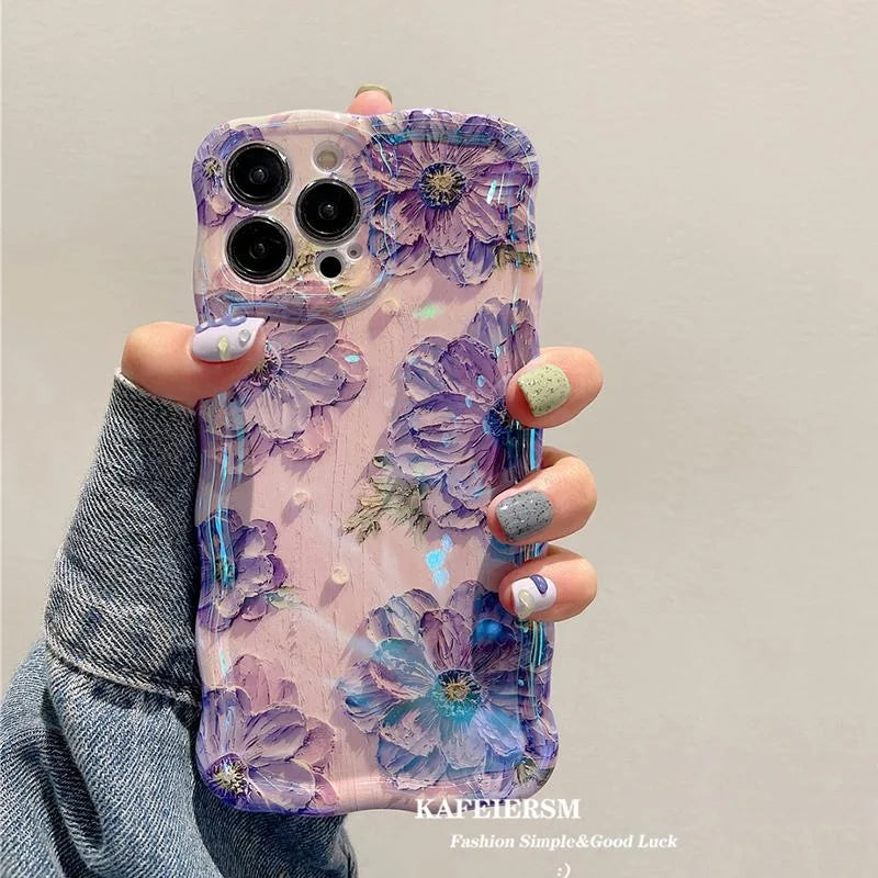 Laser Floral Blue Light Silicone Phone Case
