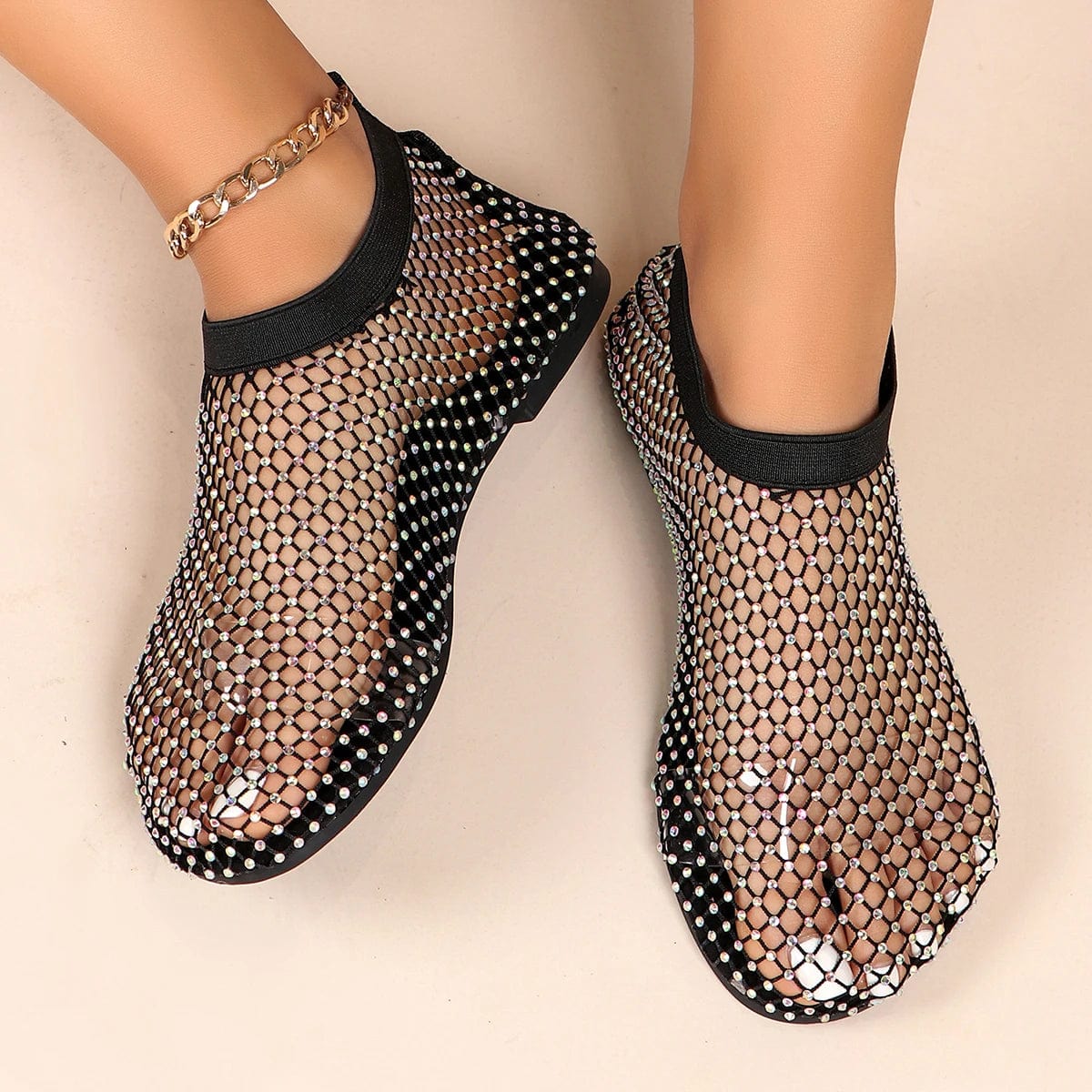 Dazzling Rhinestone Flats for Women | Breathable & Non-Slip Mesh Flats - Perfect for Travel & Everyday Elegance