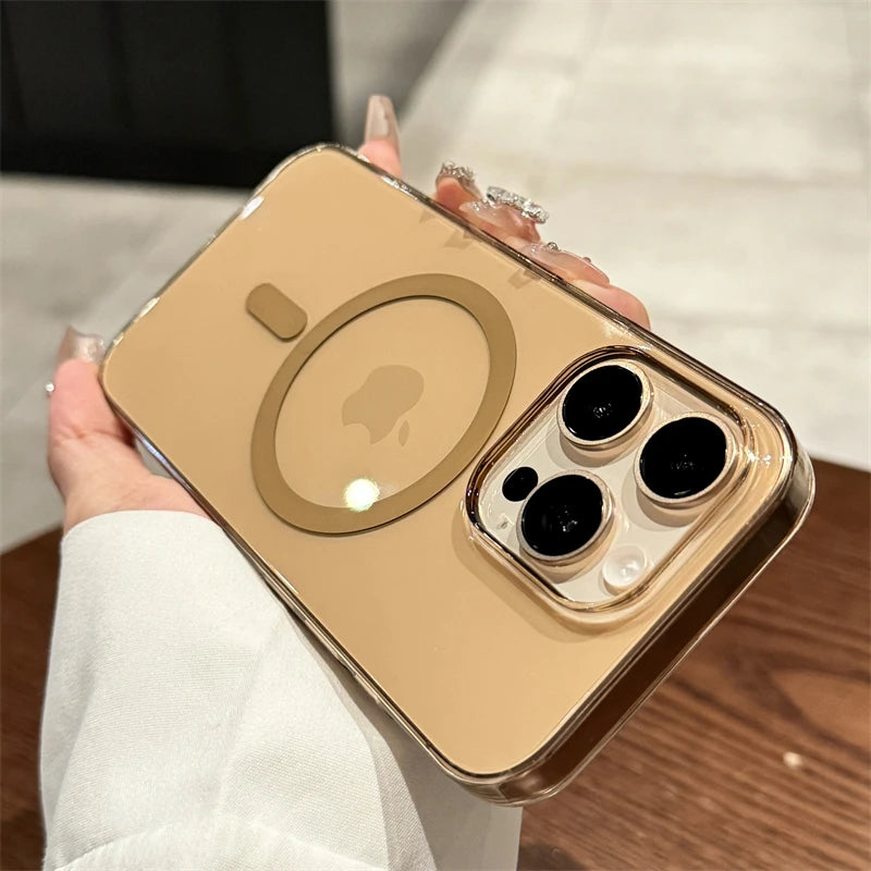 Gold Magsafe Transparent Magnetic Phone Case