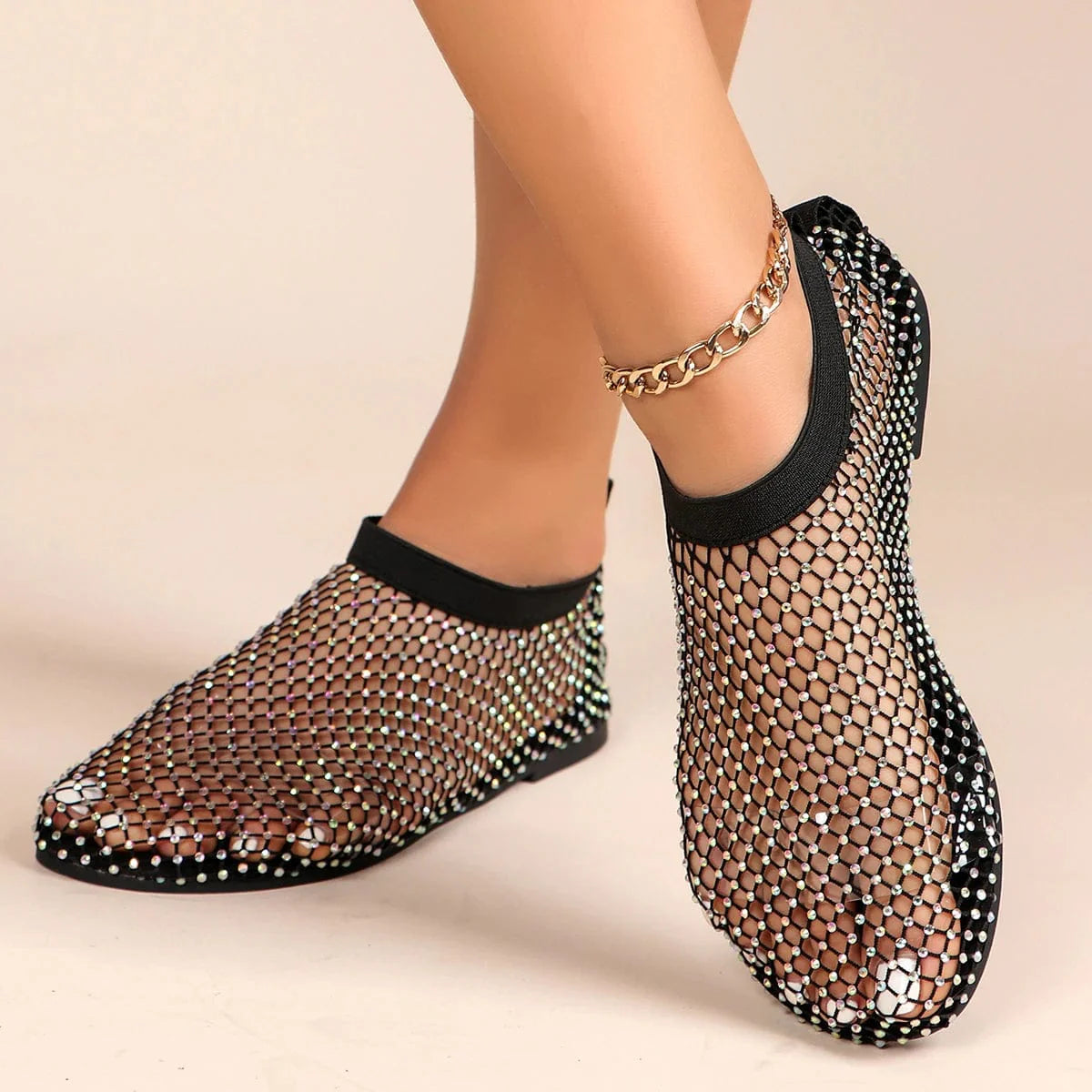 Dazzling Rhinestone Flats for Women | Breathable & Non-Slip Mesh Flats - Perfect for Travel & Everyday Elegance