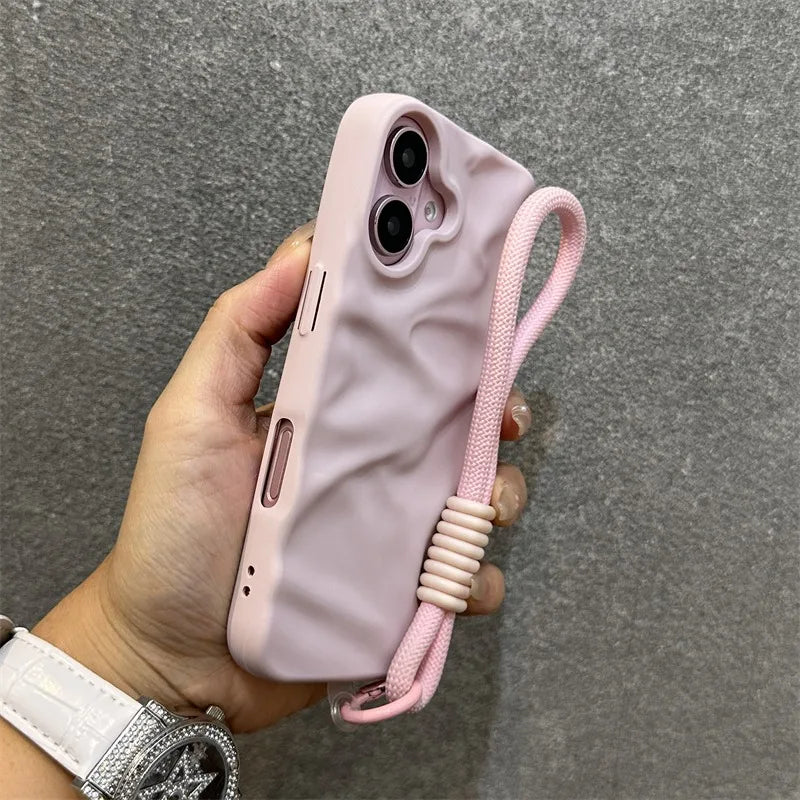 Matte Wrinkle Wrist Strap Phone Case