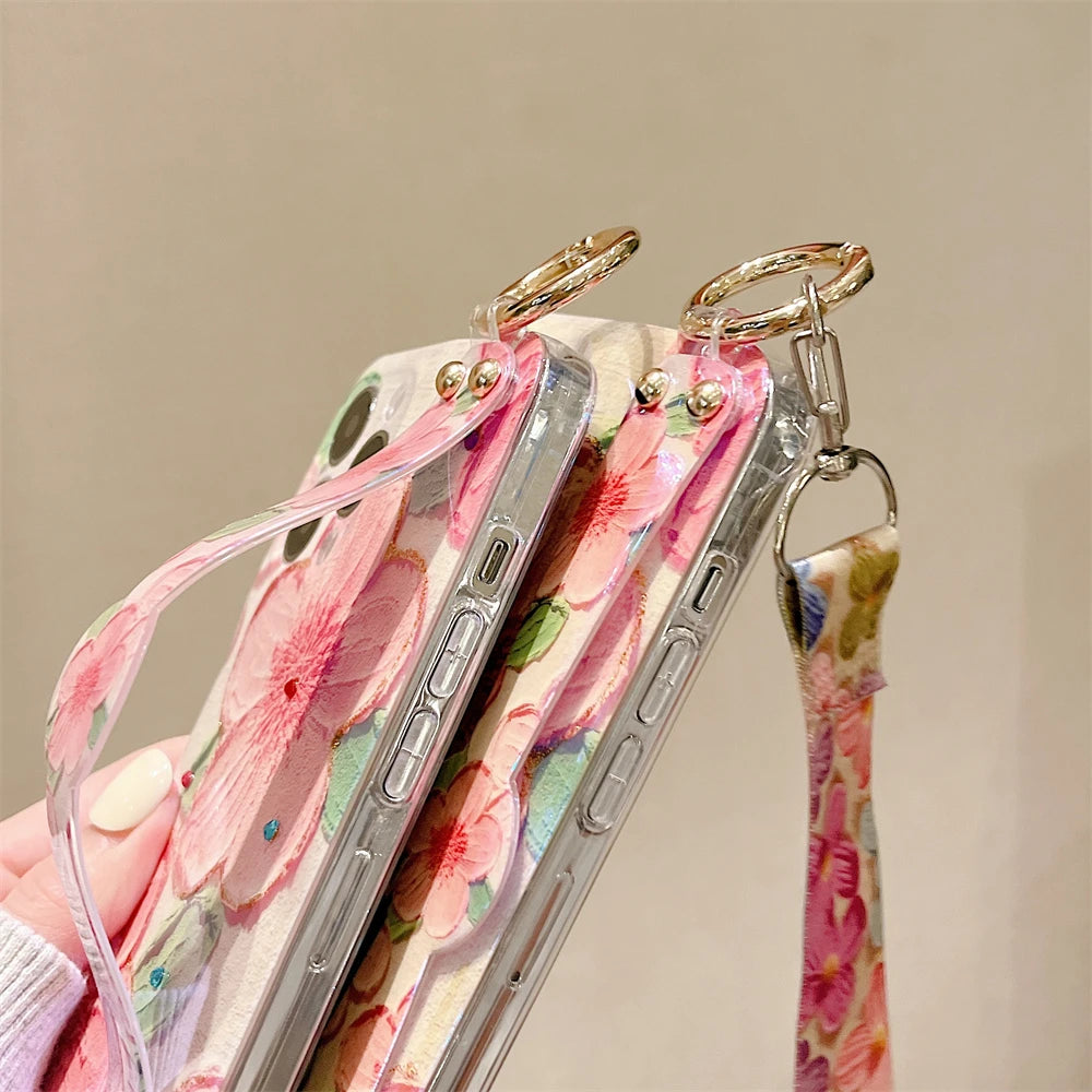 Glitter Flower Lanyard Phone Case