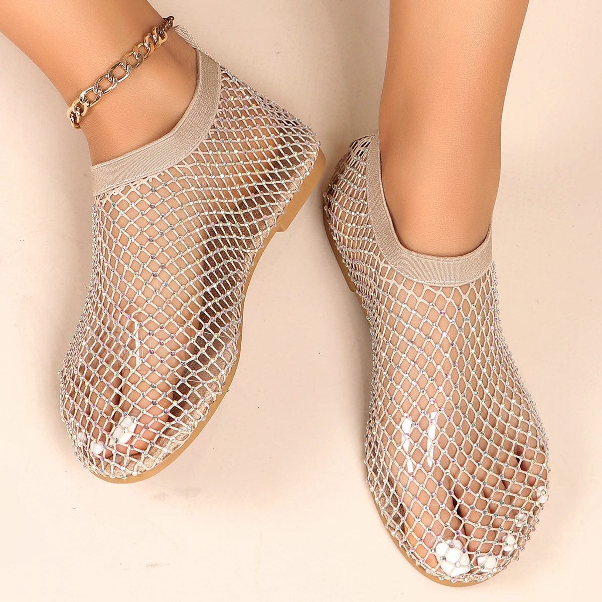 Dazzling Rhinestone Flats for Women | Breathable & Non-Slip Mesh Flats - Perfect for Travel & Everyday Elegance