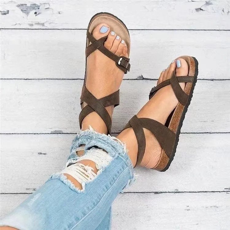 ChicSynth Women's Cork Sole Sandals - Adjustable Ankle Strap for Custom Fit