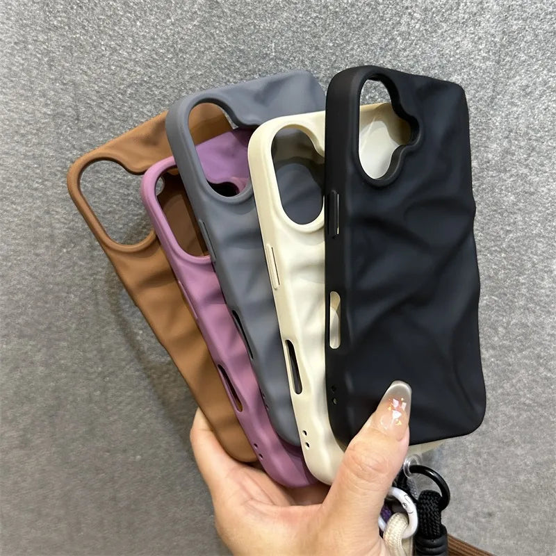 Matte Wrinkle Wrist Strap Phone Case