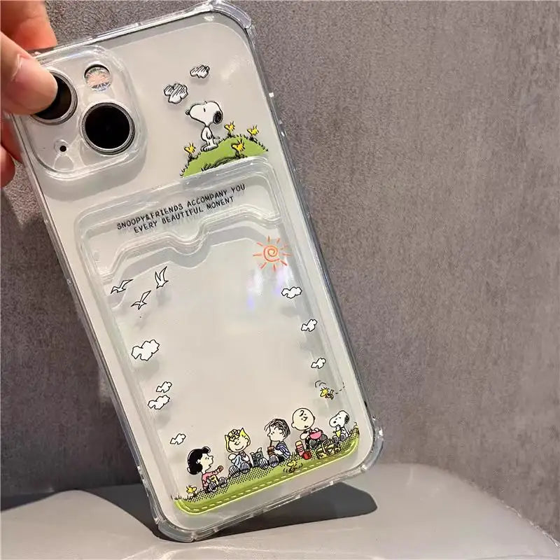 Snoopy Card Holder Wallet Phone Case For iPhone