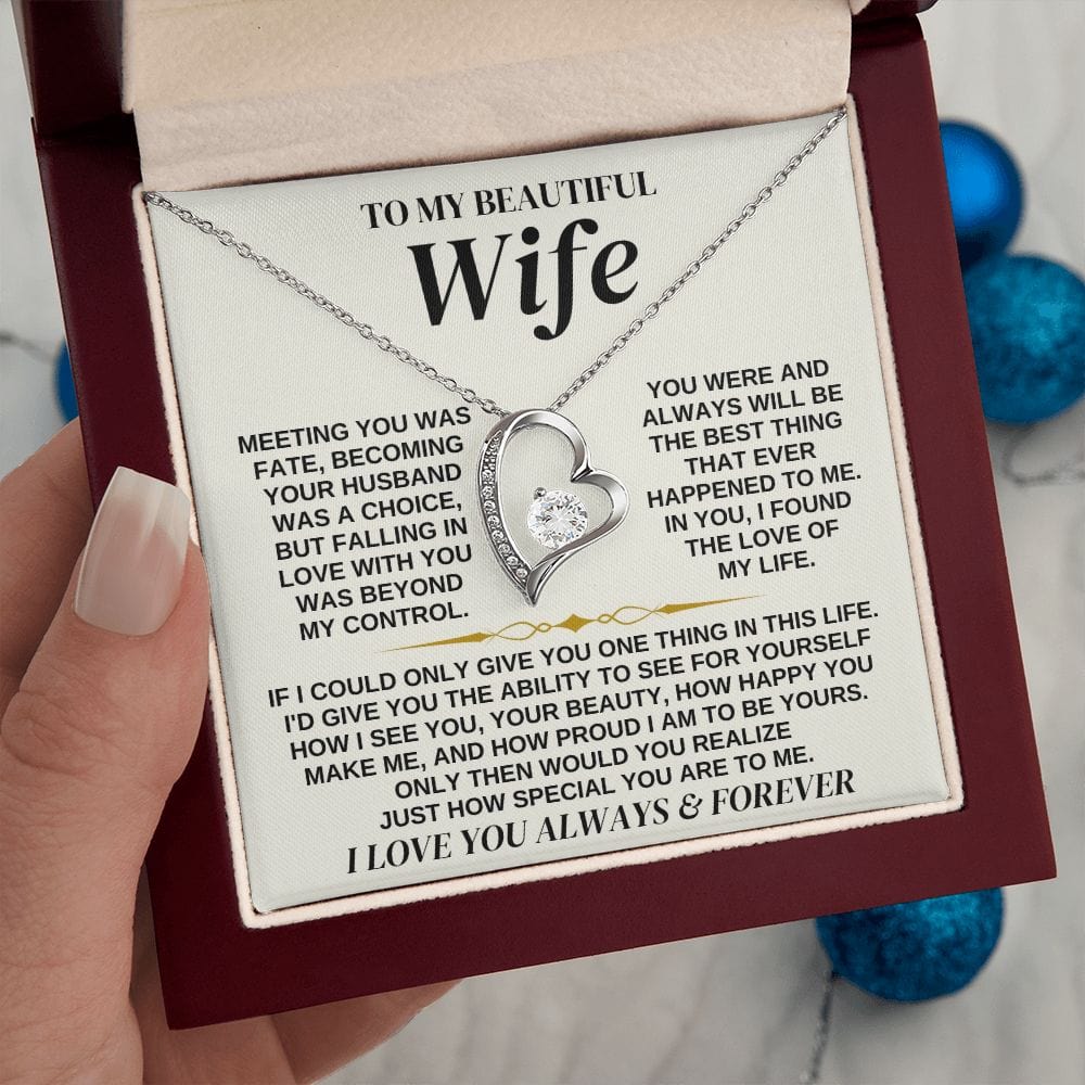 To My Beautiful Wife - Personalized Forever Love Necklace Gift Set - SS323