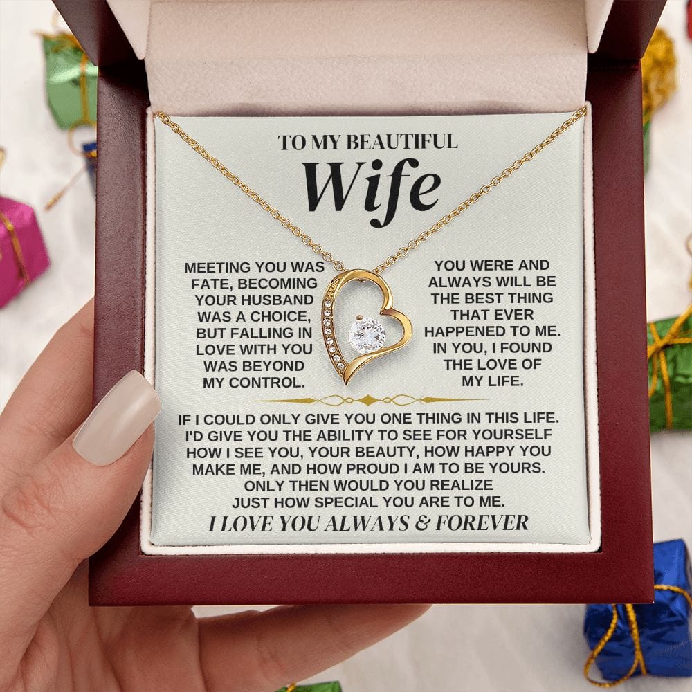 To My Beautiful Wife - Personalized Forever Love Necklace Gift Set - SS323