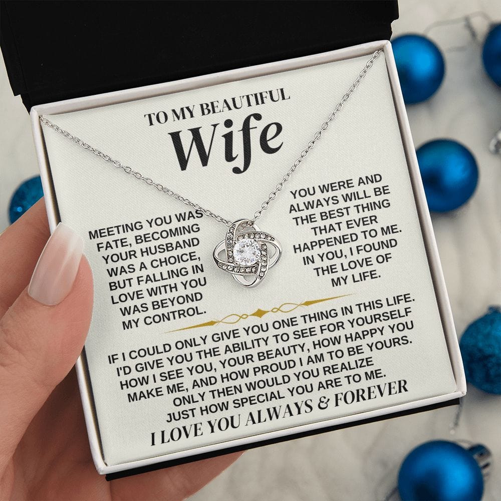 To My Beautiful Wife - Love Knot Necklace Gift Set - SS323
