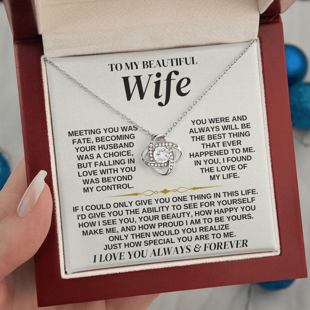 To My Beautiful Wife - Love Knot Necklace Gift Set - SS323