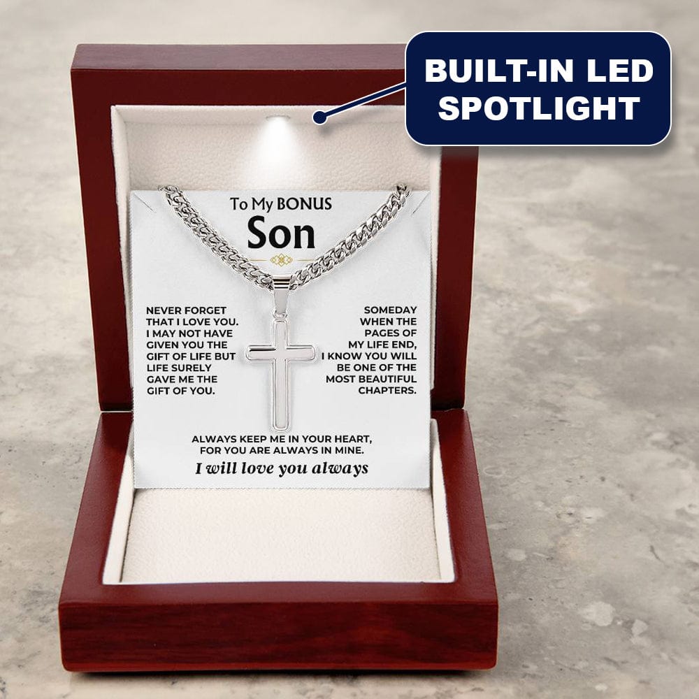 To My Bonus Son - Cuban Link - Artisan Cross - Gift Set - SS558S
