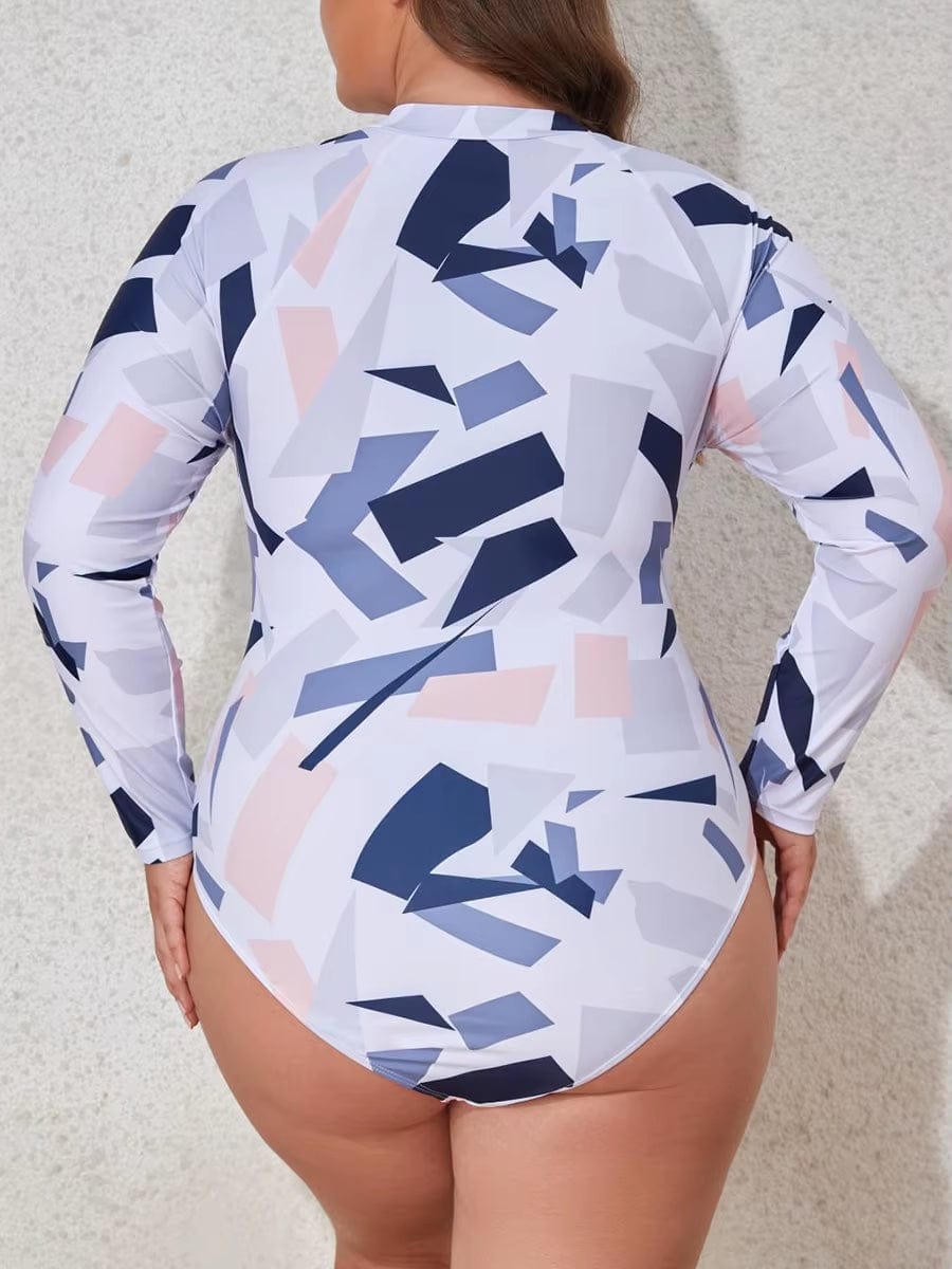 2025 Large plus Size Long Sleeve Surfing Suit One Piece Swimsuit Women Swimwear Female Bathers Bathing Swimming Suit Beachwear