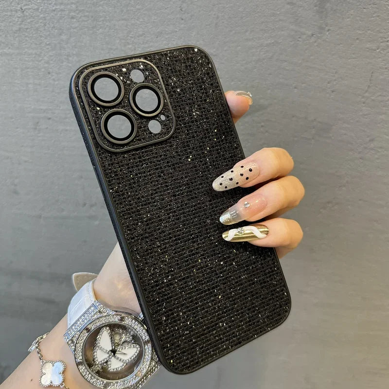 Glitter Leather Camera Lens Phone Case