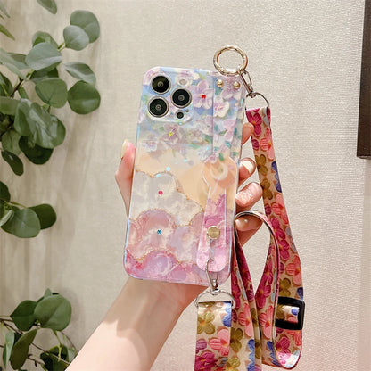 Glitter Flower Lanyard Phone Case