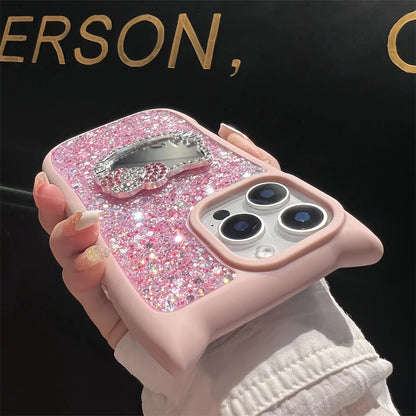 Cute Cat Ears Hello Kitty Glitter Phone Case