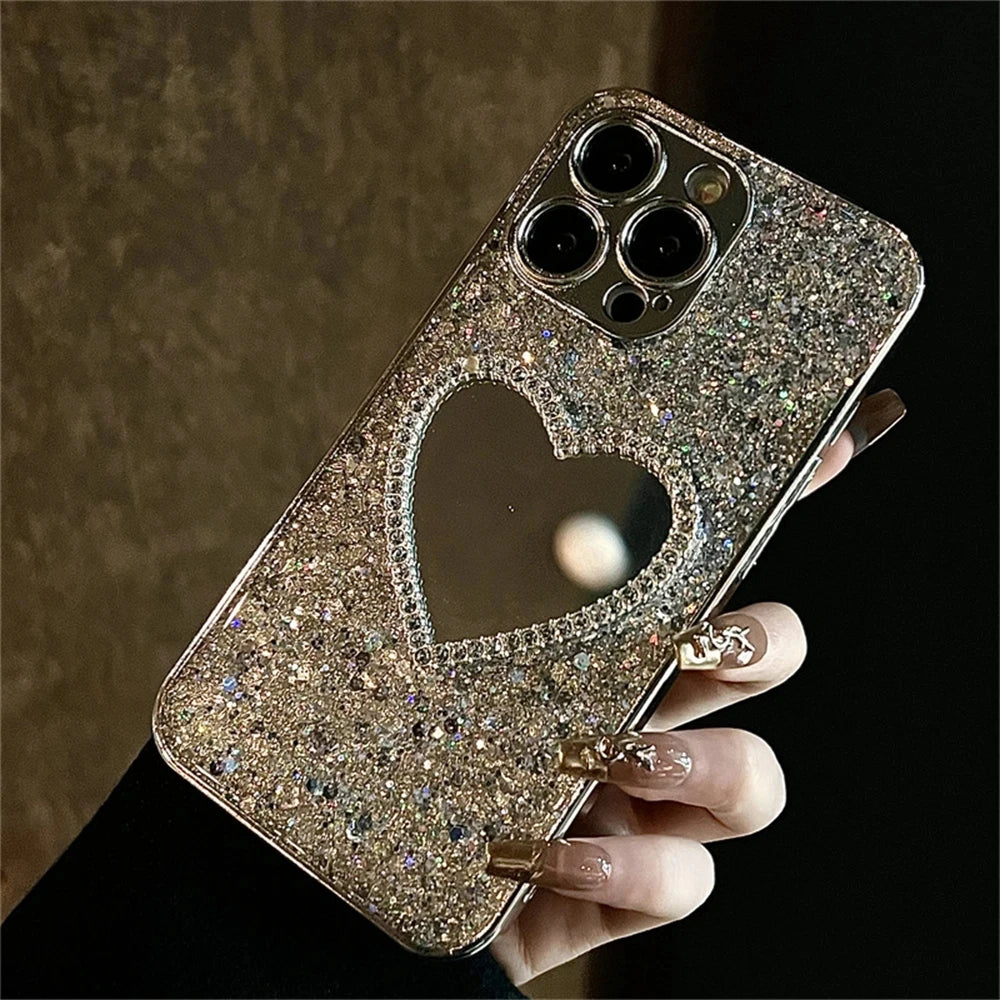 Bling Glitter Heart Mirror Phone Case