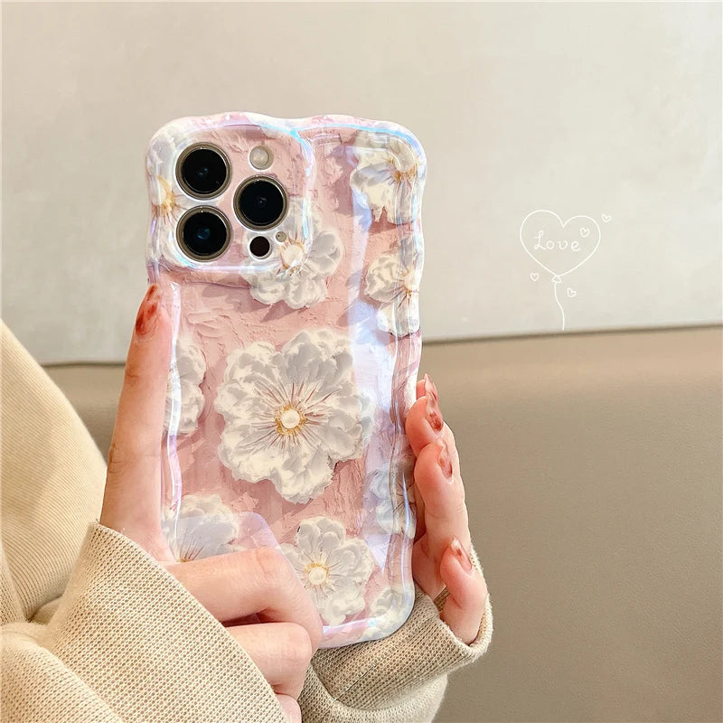 Laser Floral Glitter Silicone Phone Case