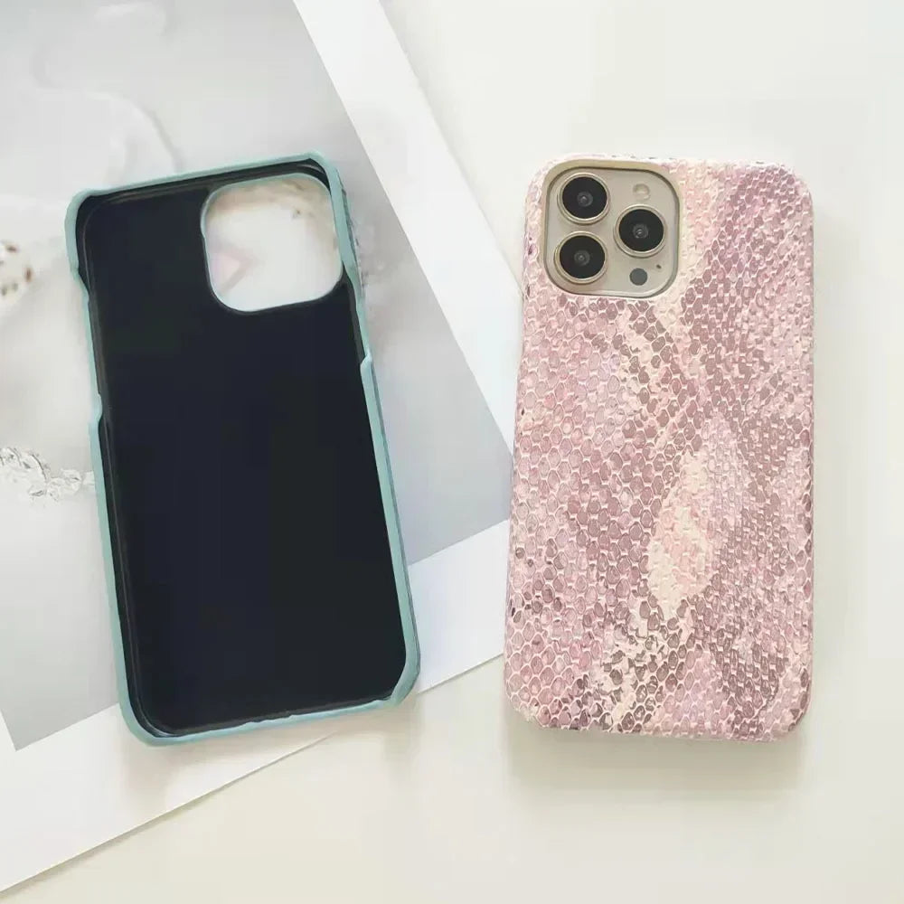 Golden Snake Pattern Leather Phone Case