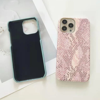 Golden Snake Pattern Leather Phone Case